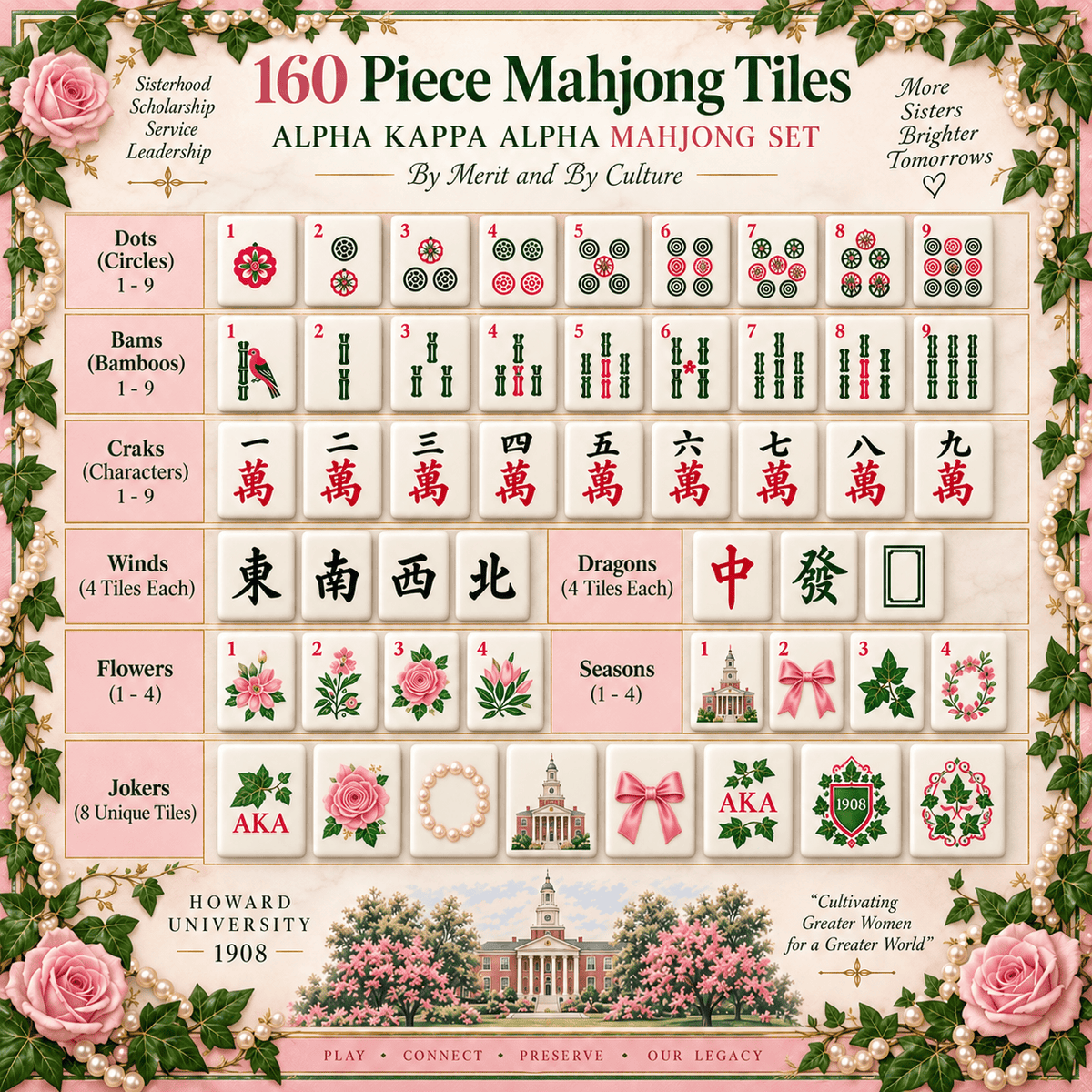 Premium AKA Mahjong Tiles Set TNSM