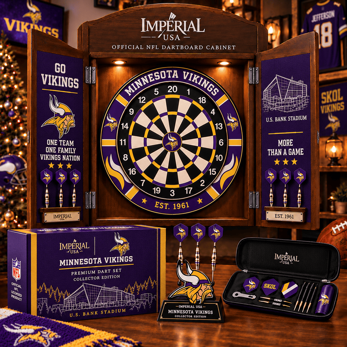 MNVK Premium Dartboard Cabinet Set – Wall-Mounted Dart Game PNPA