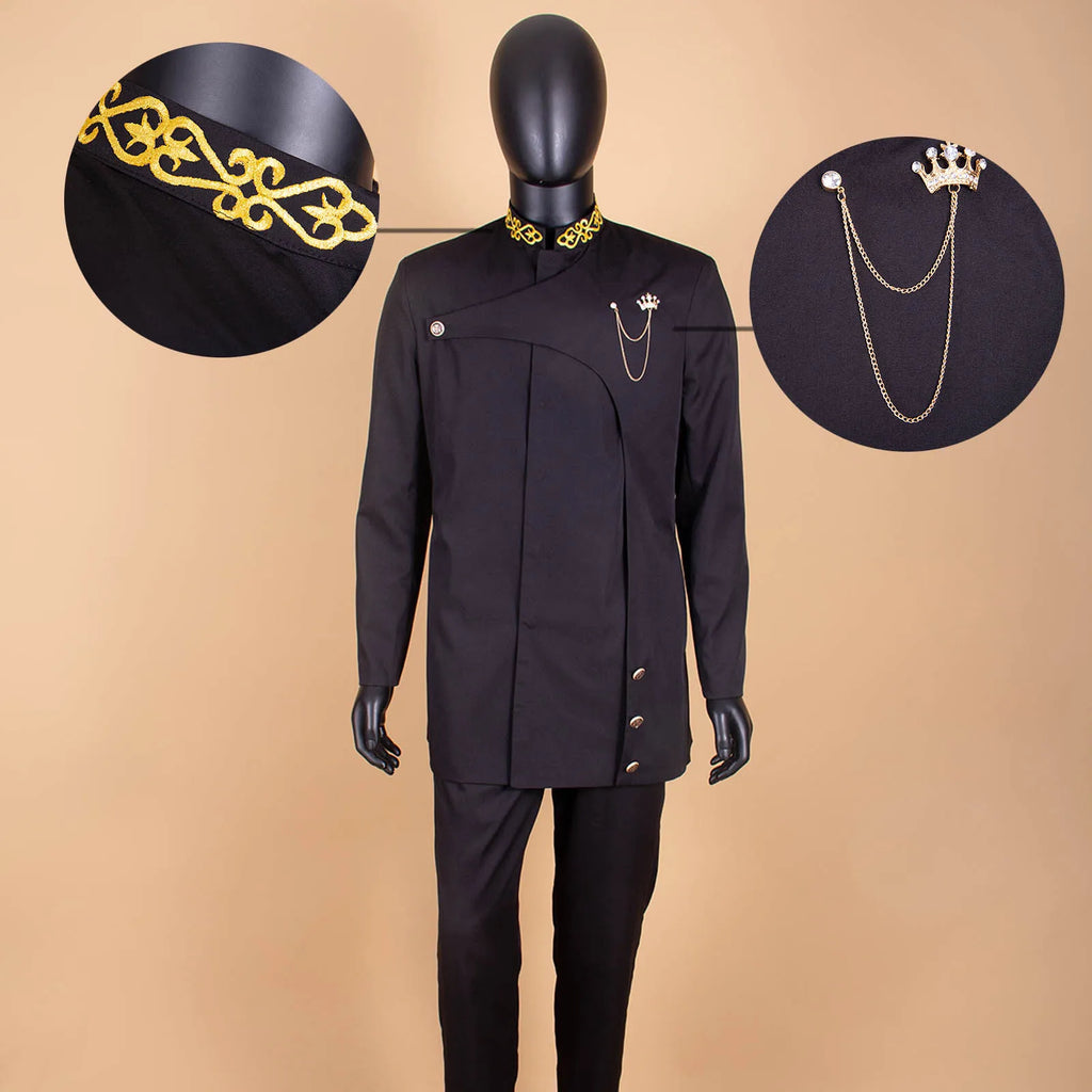 Men's 2 Pieces Suit Elegant Single Breated Slim Fit Embroidery Blazer Pants Set African Clothes Party Wedding A2316025